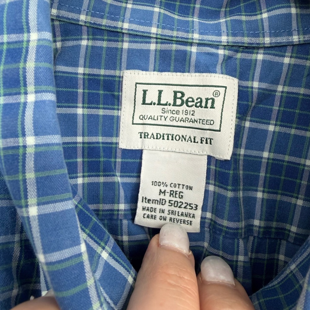 LL Bean Mens Traditional Fit Plaid Short Sleeve Button Down‎ Shirt Blue Green M - Picture 3 of 5